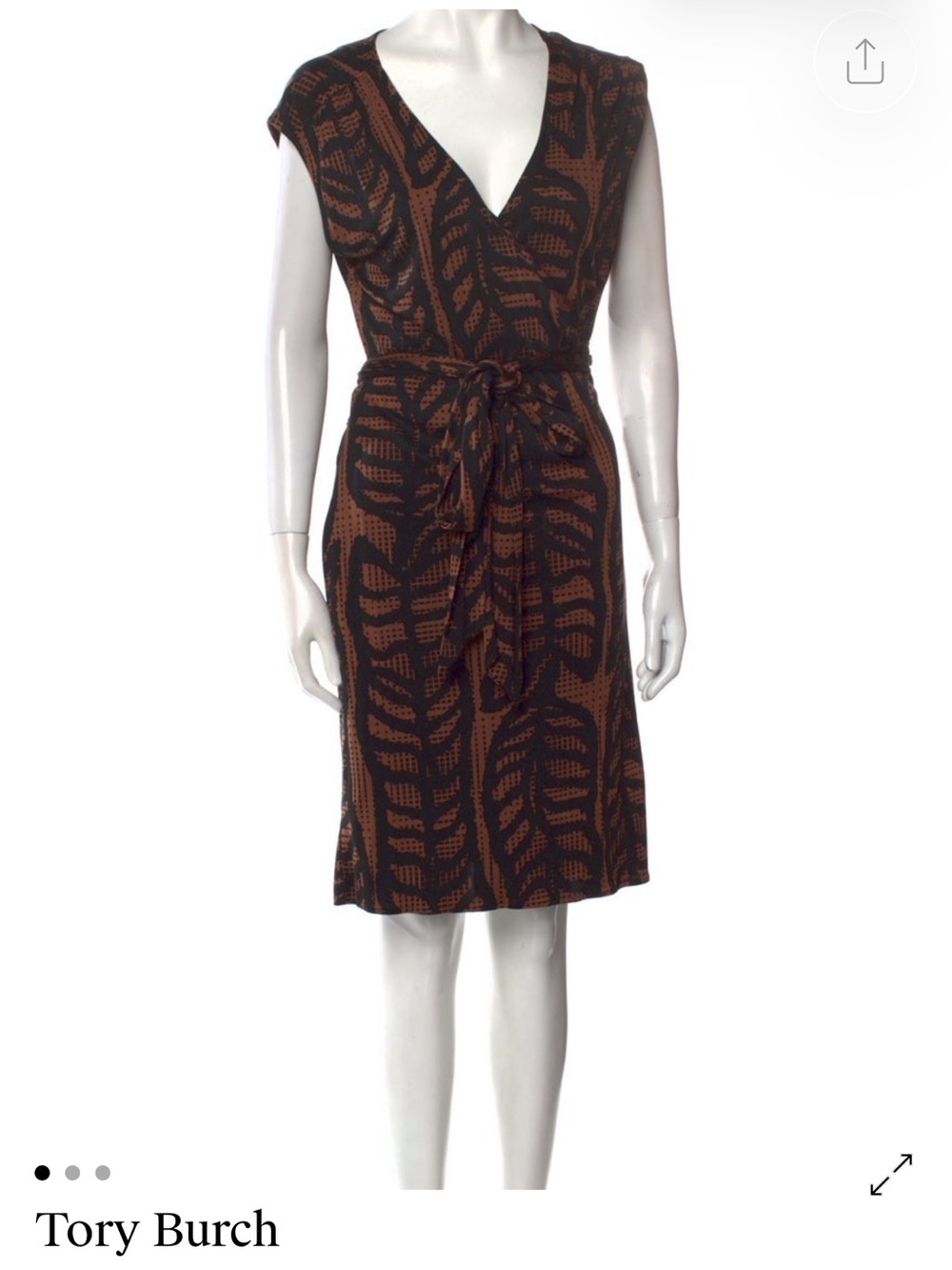 Tory Burch Silk Black and Brown Patterned Wrap Dress